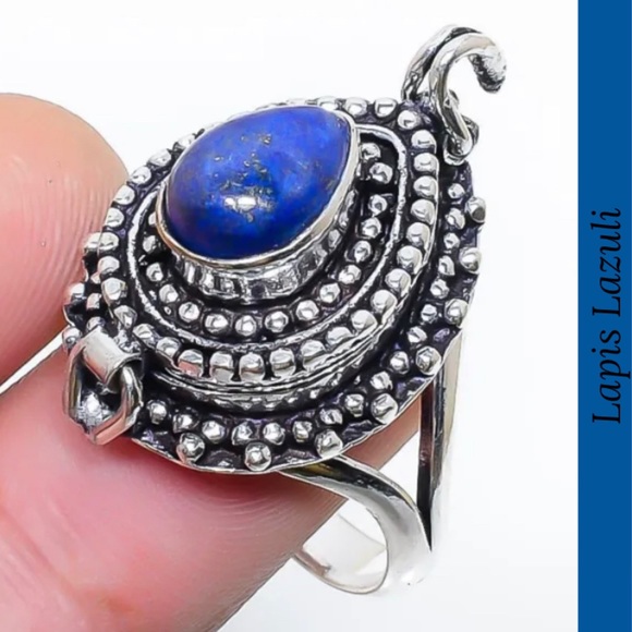 Lapis Lazuli Gemstone Handmade Poison Locket Ring - Picture 2 of 4